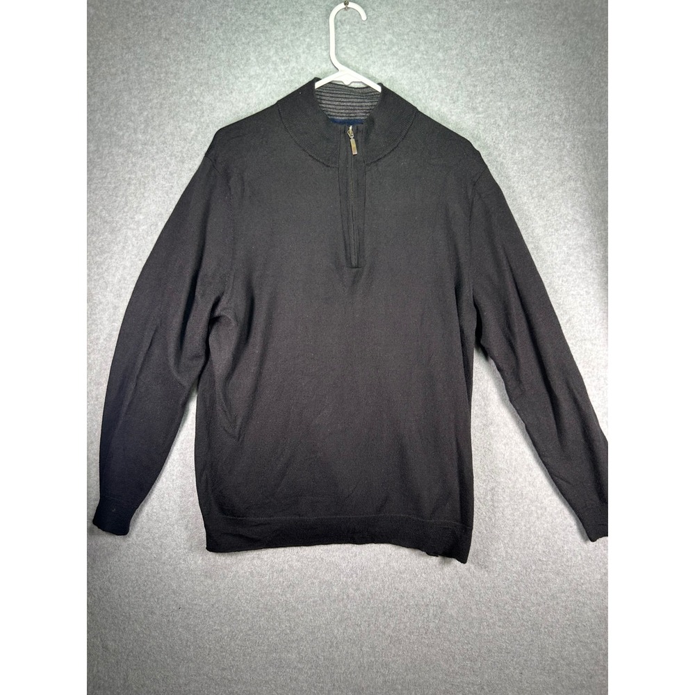 Club Room Men L Black Merino Wool Blend 1/4 Zip Pullover Sweater Mock Neck Large